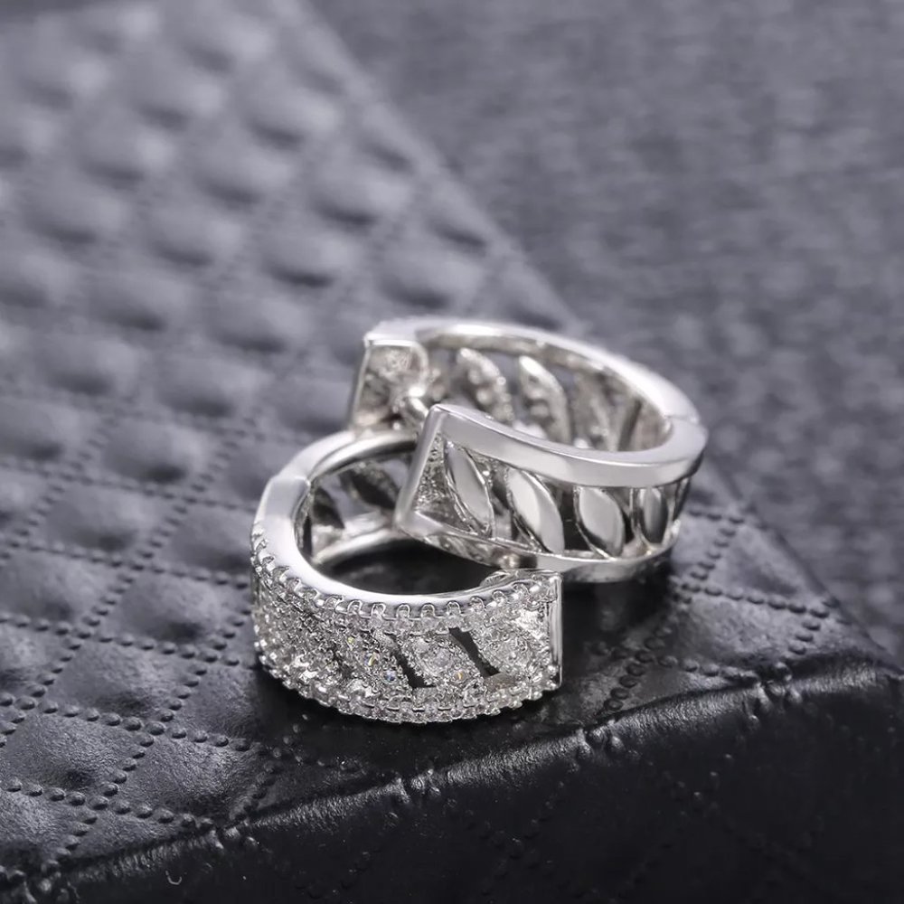 "High Quality Luxury 925 Silver Plated White Hoop Earrings, FB16FA1144 - Picture 2 of 10